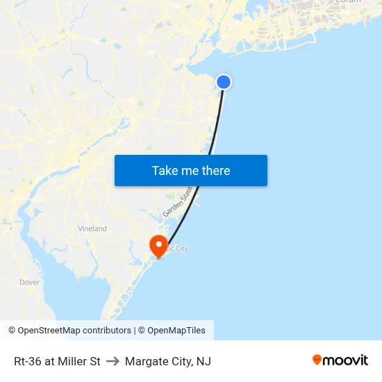 Rt-36 at Miller St to Margate City, NJ map