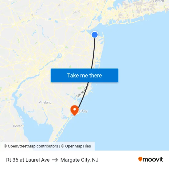 Rt-36 at Laurel Ave to Margate City, NJ map