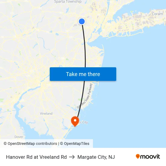 Hanover Rd at Vreeland Rd to Margate City, NJ map