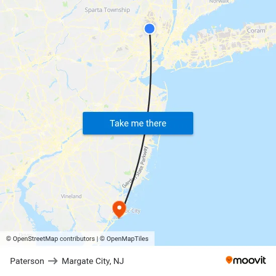 Paterson to Margate City, NJ map