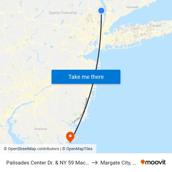Palisades Center Dr. & NY 59 Macy's to Margate City, NJ map