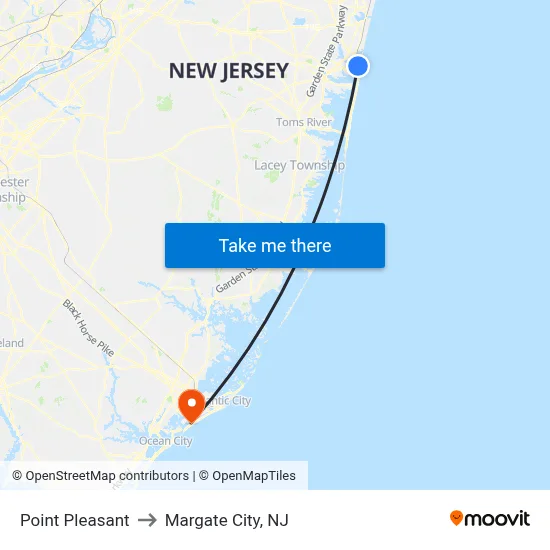 Point Pleasant to Margate City, NJ map