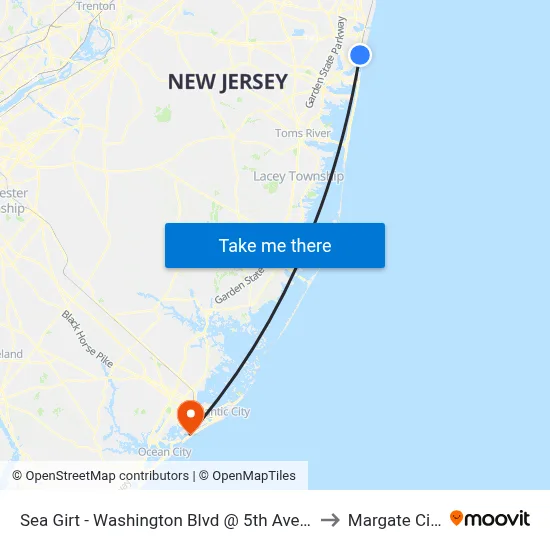 Sea Girt - Washington Blvd @ 5th Ave (Northbound) to Margate City, NJ map