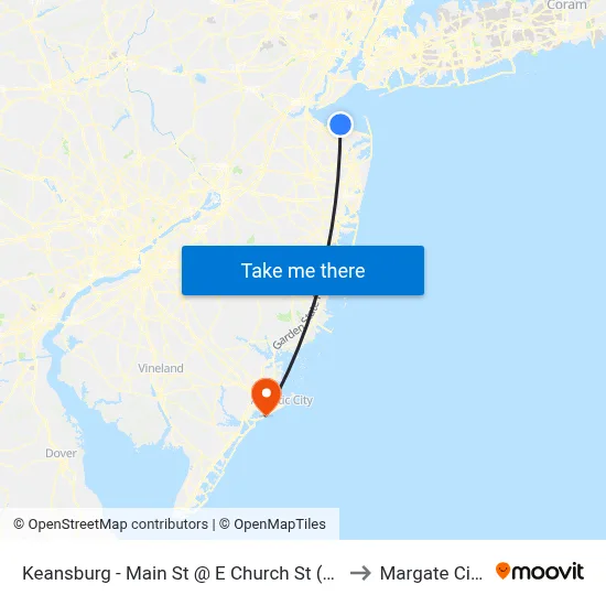 Keansburg -  Main St @ E Church St (Northbound) to Margate City, NJ map