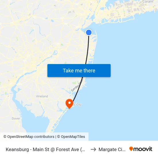 Keansburg -  Main St @ Forest Ave (Northbound) to Margate City, NJ map