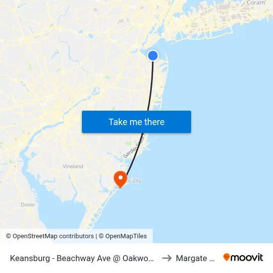 Keansburg -  Beachway Ave @ Oakwood Pl (Northbound) to Margate City, NJ map