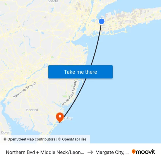 Northern Bvd + Middle Neck/Leonards to Margate City, NJ map