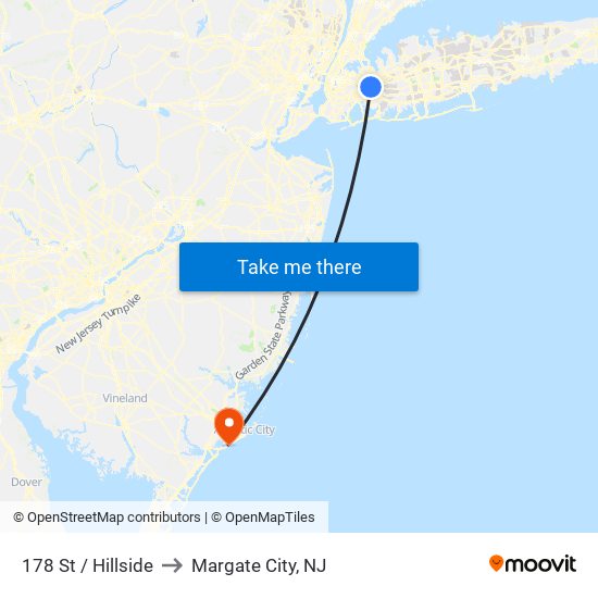 178 St / Hillside to Margate City, NJ map
