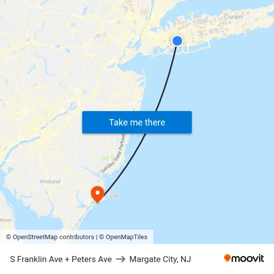 S Franklin Ave + Peters Ave to Margate City, NJ map