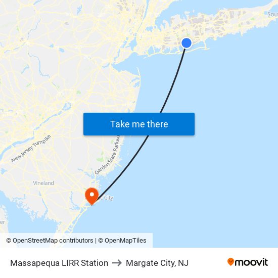 Massapequa LIRR Station to Margate City, NJ map