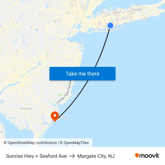 Sunrise Hwy + Seaford Ave to Margate City, NJ map