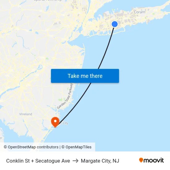 Conklin St + Secatogue Ave to Margate City, NJ map