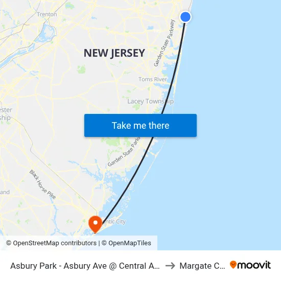 Asbury Park - Asbury Ave @ Central Ave (Northbound) to Margate City, NJ map