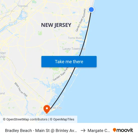 Bradley Beach - Main St @ Brinley Ave (Southbound) to Margate City, NJ map