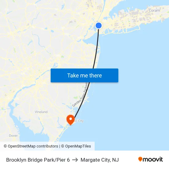 Brooklyn Bridge Park/Pier 6 to Margate City, NJ map