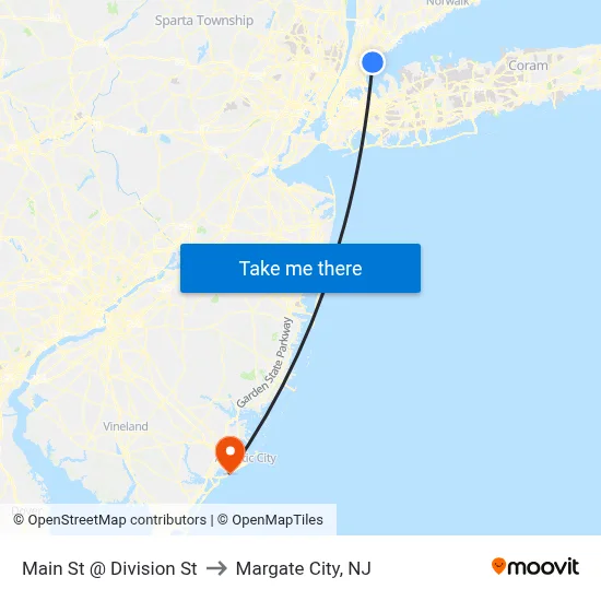 Main St @ Division St to Margate City, NJ map