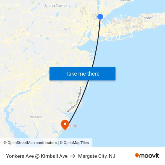 Yonkers Ave @ Kimball Ave to Margate City, NJ map