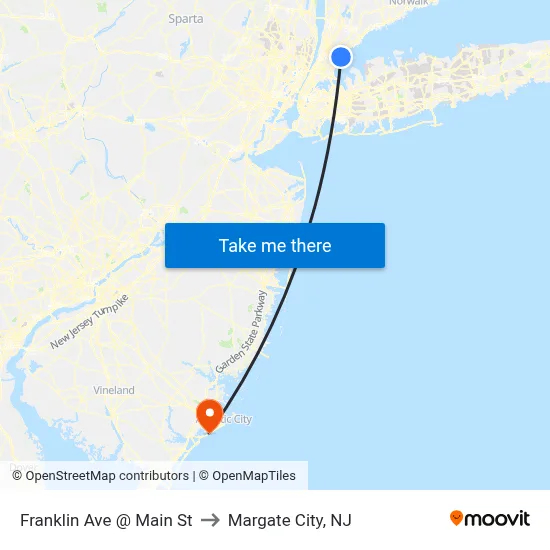 Franklin Ave @ Main St to Margate City, NJ map