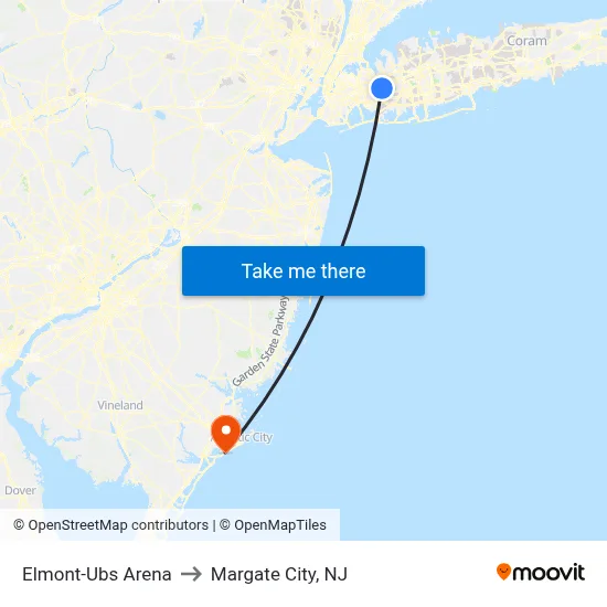 Elmont-Ubs Arena to Margate City, NJ map