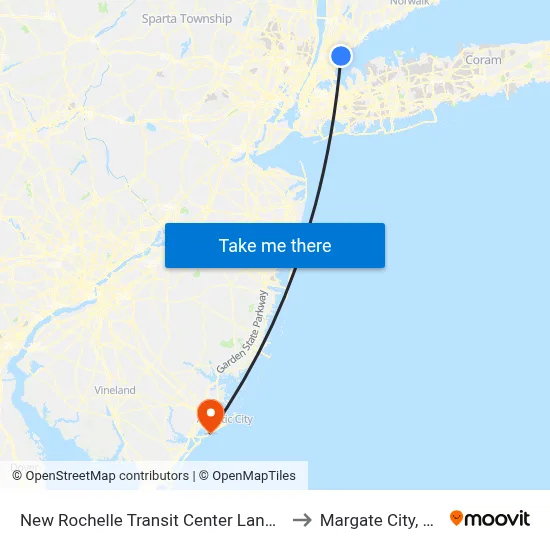 New Rochelle Transit Center Lane D to Margate City, NJ map