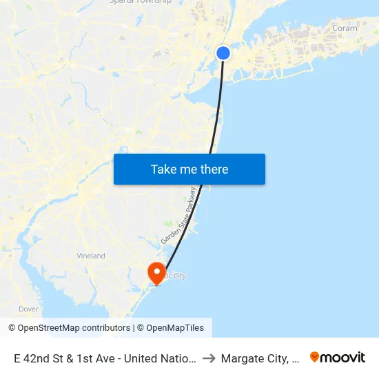 E 42nd St & 1st Ave - United Nations to Margate City, NJ map