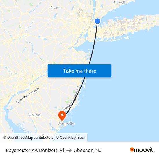 Baychester Av/Donizetti Pl to Absecon, NJ map