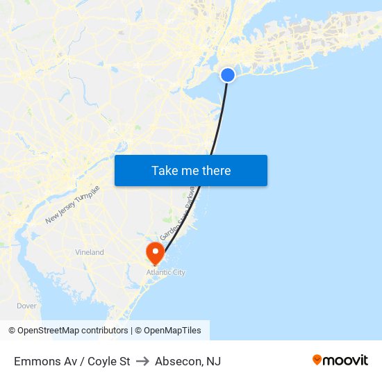 Emmons Av / Coyle St to Absecon, NJ map