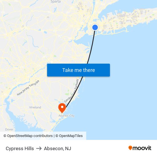 Cypress Hills to Absecon, NJ map