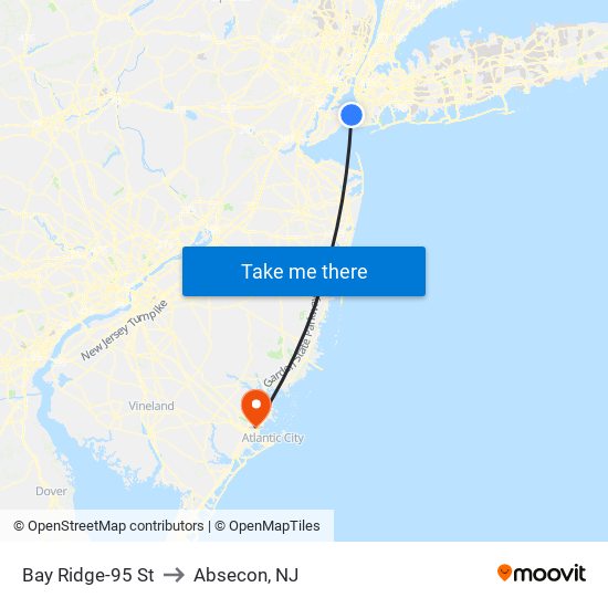 Bay Ridge-95 St to Absecon, NJ map