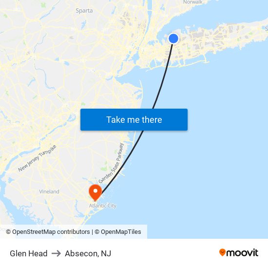 Glen Head to Absecon, NJ map
