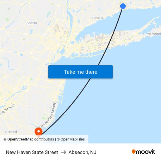 New Haven State Street to Absecon, NJ map
