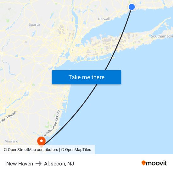 New Haven to Absecon, NJ map
