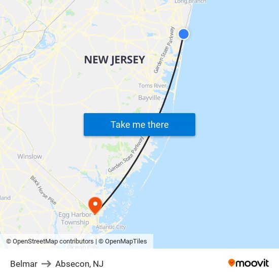 Belmar to Absecon, NJ map