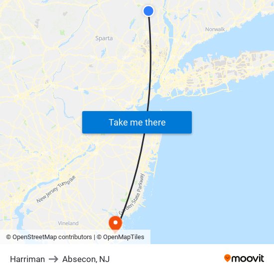 Harriman to Absecon, NJ map