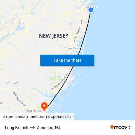 Long Branch to Absecon, NJ map