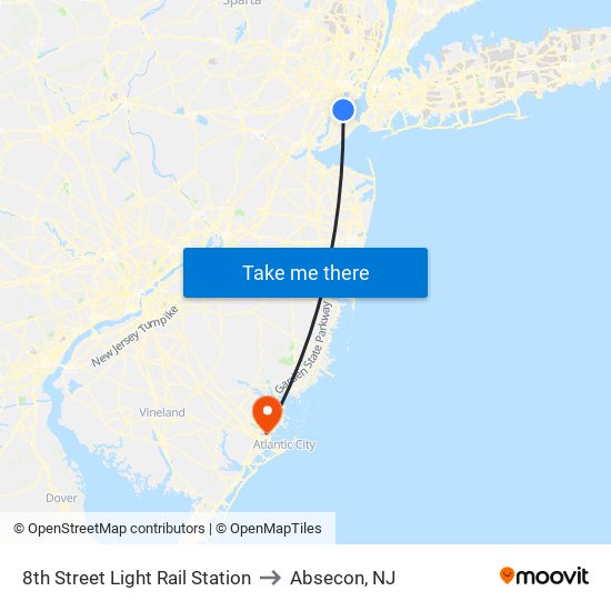 8th Street Light Rail Station to Absecon, NJ map