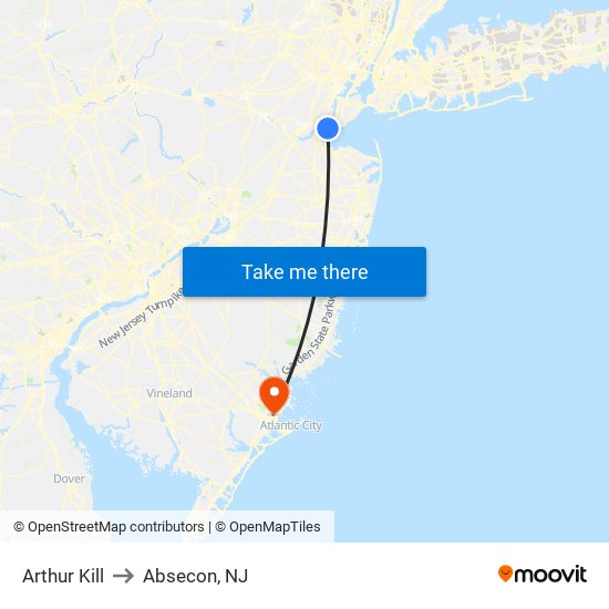 Arthur Kill to Absecon, NJ map