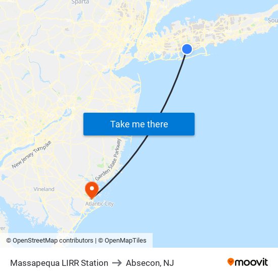 Massapequa LIRR Station to Absecon, NJ map