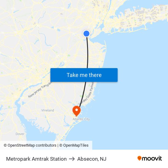 Metropark Amtrak Station to Absecon, NJ map