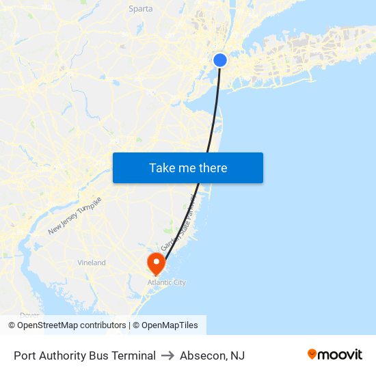 Port Authority Bus Terminal to Absecon, NJ map