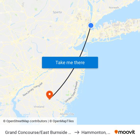 Grand Concourse/East Burnside Av to Hammonton, NJ map