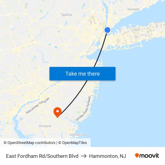 East Fordham Rd/Southern Blvd to Hammonton, NJ map