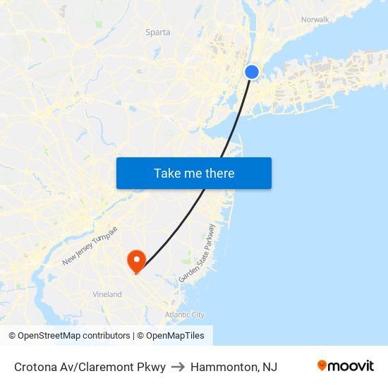 Crotona Av/Claremont Pkwy to Hammonton, NJ map