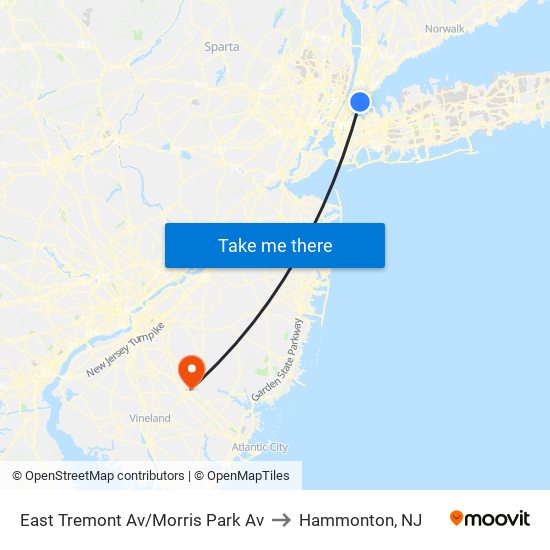 East Tremont Av/Morris Park Av to Hammonton, NJ map