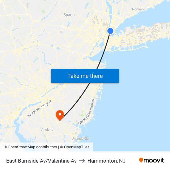 East Burnside Av/Valentine Av to Hammonton, NJ map