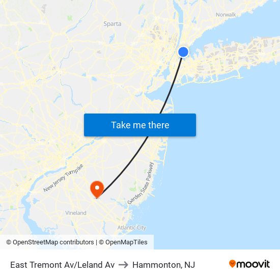 East Tremont Av/Leland Av to Hammonton, NJ map