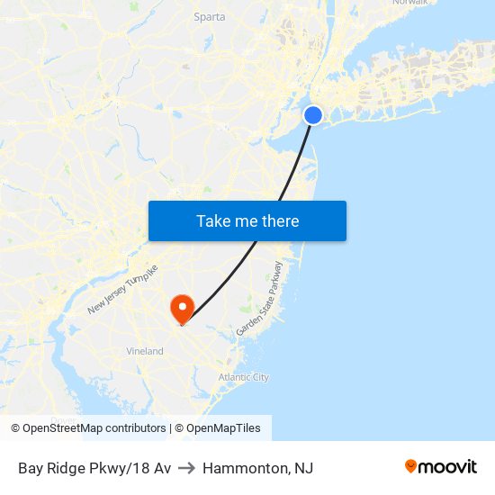 Bay Ridge Pkwy/18 Av to Hammonton, NJ map