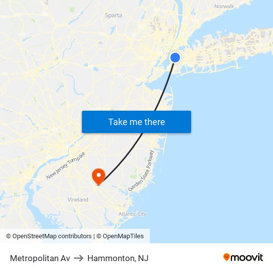 Metropolitan Av to Hammonton, NJ map