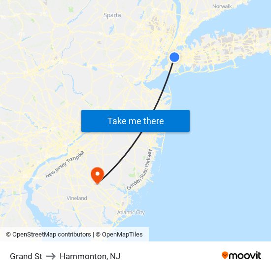 Grand St to Hammonton, NJ map