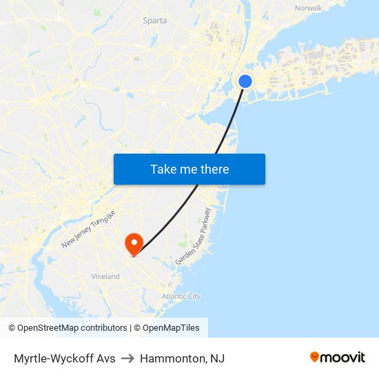 Myrtle-Wyckoff Avs to Hammonton, NJ map